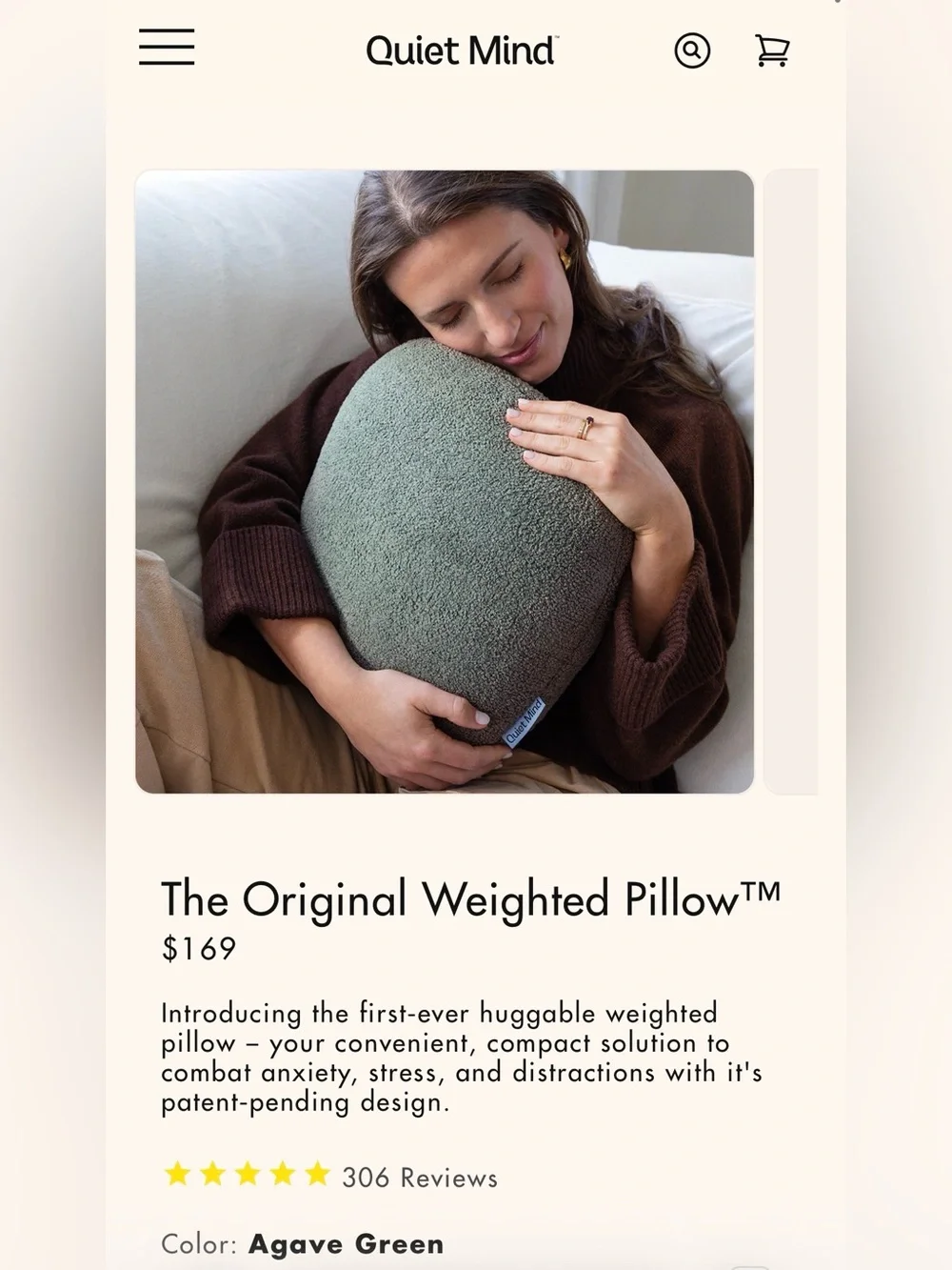 Quiet Mind Weighted Pillow in Agave